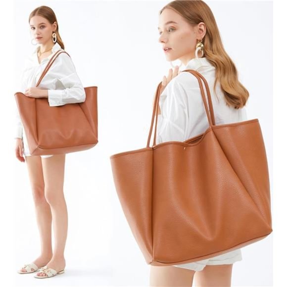 Oversize Vegan Leather Tote Women Brown - Picture 2 of 5